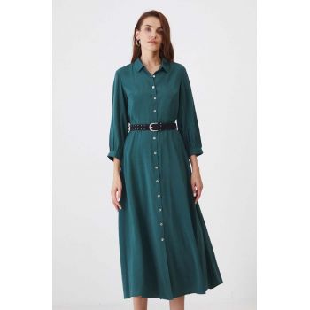 Medicine rochie culoarea turcoaz, midi, evazati ieftina