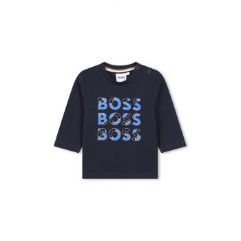 BOSS longsleeve din bumbac pentru bebeluși culoarea albastru marin, cu imprimeu, J51291