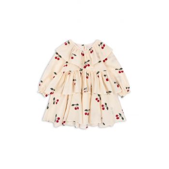 Konges Sløjd rochie din bumbac pentru copii LUNELLA DRESS GOTS culoarea bej, mini, evazati, KS101576