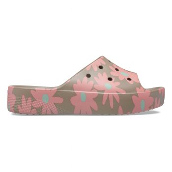 Papuci Crocs Classic Platform Retro Resort Slide Maro - Mushroom/Multi