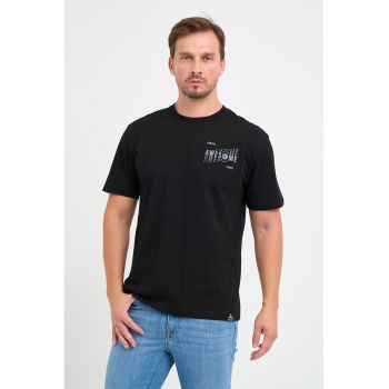 Tricou de bumbac cu decolteu la baza gatului