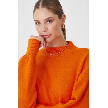 Medicine pulover din amestec de lana femei, culoarea portocaliu, călduros, cu turtleneck