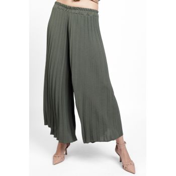 Pantaloni plisati, largi si drepti, kaki