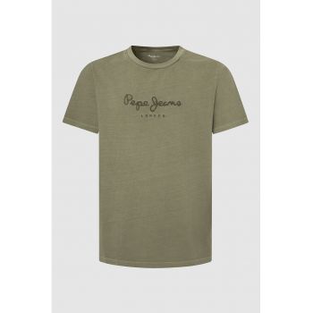 Tricou cu decolteu la baza gatului si broderie logo Eggo