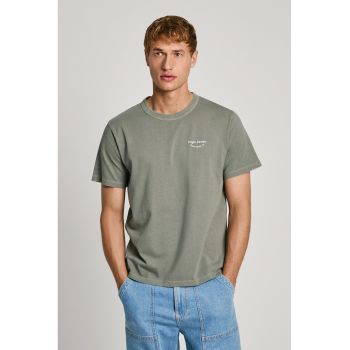 Tricou din bumbac cu decolteu la baza gatului Aris