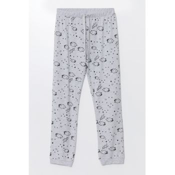 Pantaloni de pijama din amestec de bumbac cu imprimeu