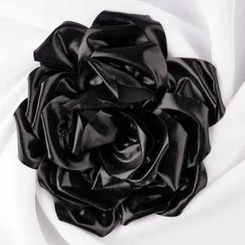Brosa floare cu diametru de 15 cm, cu clips pentru par, negru metalizat