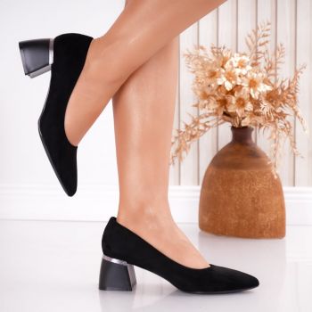 Pantofi dama cu toc Negri din Piele Ecologica Intoarsa Otana
