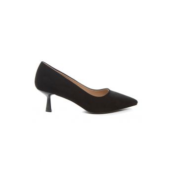 Pantofi de piele ecologica cu varf ascutit si toc kitten ieftini