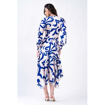 Rochie midi cu print albastru