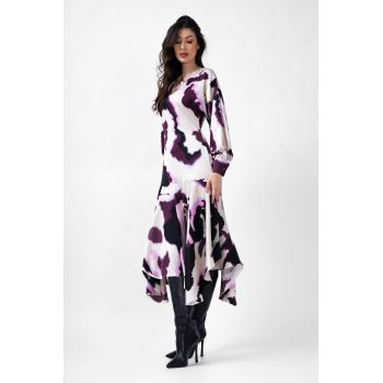 Rochie midi cu print mov