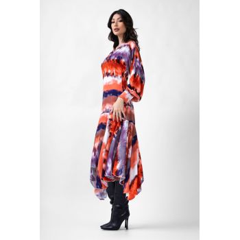 Rochie midi cu print multicolor
