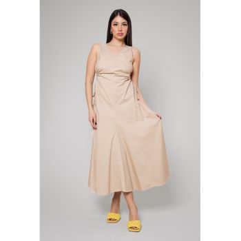 Rochie de bumbac fara maneci cu decolteu in V