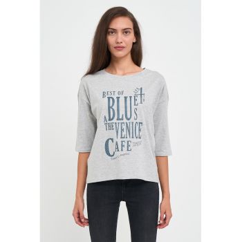 Bluza de bumbac cu imprimeu text
