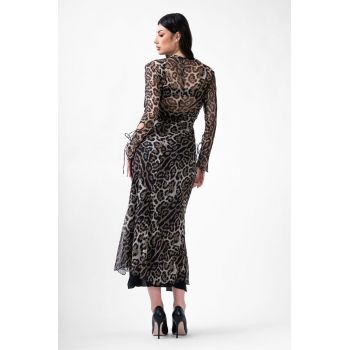 Rochie midi din voal cu print leopard