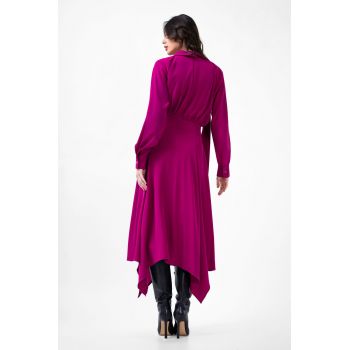 Rochie midi fuchsia cu esarfe la gat