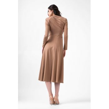 Rohie midi camel cu cut-out si drapaje
