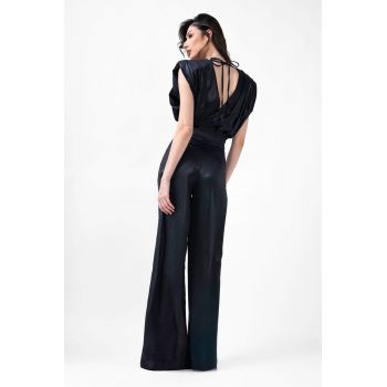 Salopeta maxi neagra cu insertii arginti  si bust drapat