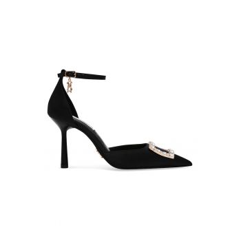 Pantofi stiletto de piele ecologica cu bareta pe glezna