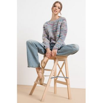 Pulover cu model colorblock si maneci raglan