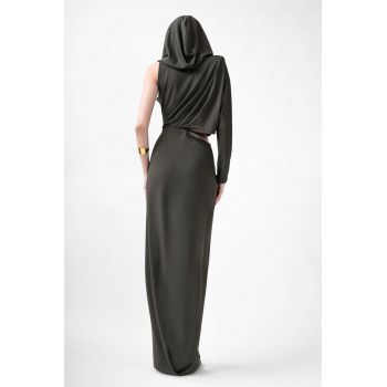 Rochie maxi khaki cu gluga