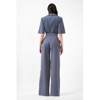 Salopeta maxi din denim cu maneca scurta