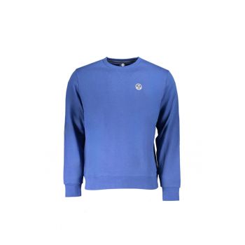 Bluza barbati fara fermoar cu decolteu la baza gatului si logo -  Albastru inchis