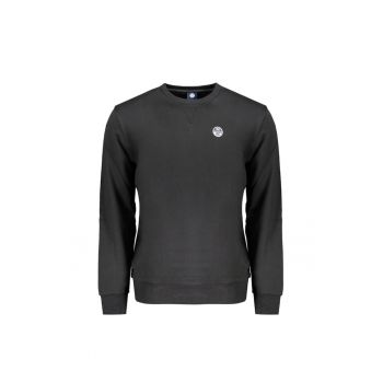 Bluza barbati fara fermoar cu decolteu la baza gatului si logo - Negru