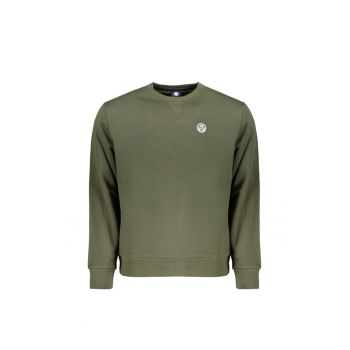 Bluza barbati fara fermoar cu decolteu la baza gatului si logo -  Verde inchis