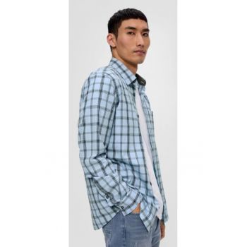Camasa barbati cu maneca lunga - imprimeu in carouri si croiala Slim Fit - Albastru deschis