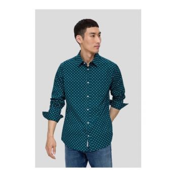 Camasa barbati cu maneca lunga si imprimeu cu puncte - croiala Slim fit - Verde inchis de firma originala