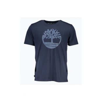 Tricou barbati cu decolteu la baza gatului si imprimeu cu logo - Bleumarin