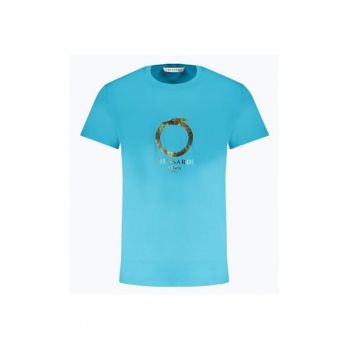 Tricou barbati cu decolteu la baza gatului din bumbac - Azur