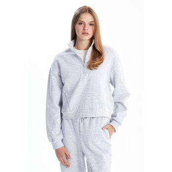 Bluza de trening crop cu fenta cu fermoar