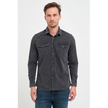 Camasa de denim cu buzunare pe piept ieftina