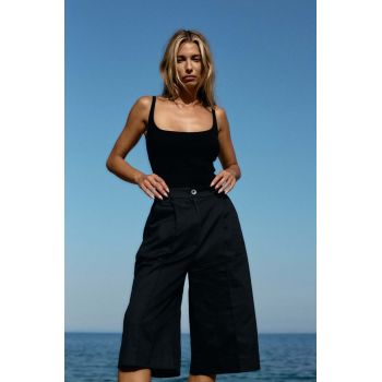 MUUV. pantaloni scurti din bumbac PORTEUR culoarea negru, neted, high waist