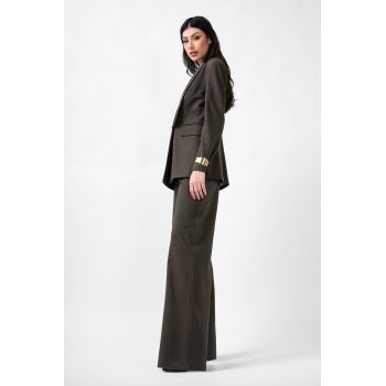 Costum khaki cu sacou si pantaloni drepti