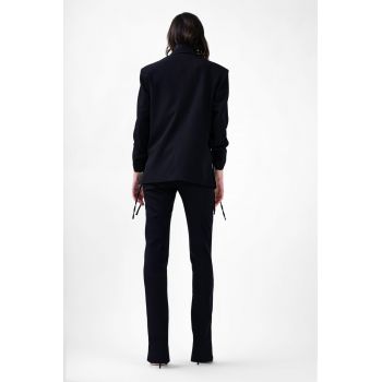 Costum negru cu sireturi si pantaloni slim fit