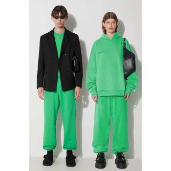 Pangaia pantaloni de trening din bumbac culoarea verde, uni