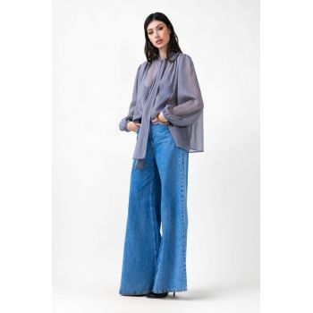 Bluza gri cu insertii si esarfe