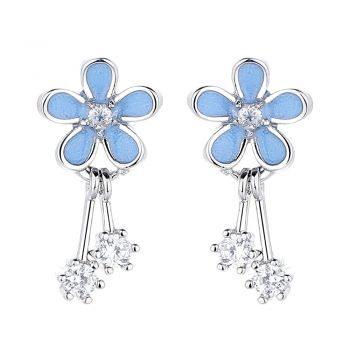 Cercei argint 925, JW1266, model floare, placati cu rodiu