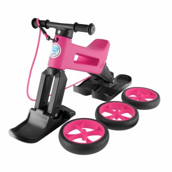Tricicleta copii fara pedale 3 in 1 Funny Wheels Rider SuperSport Yetti Pink, varsta 1-4 ani, inaltime scaun 27-29 cm, transformabila in bicicleta cu o roata spate, curea transport pe umar, rotirea ghidonului este limita