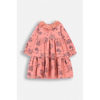 Coccodrillo rochie din bumbac pentru bebeluși culoarea roz, mini, evazati, FLOWERS GIRL NEWBORN