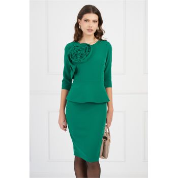 Rochie verde cu peplum si floare maxi pe bust