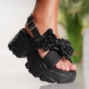 Sandale Dama cu Platforma Bow - 3WL227 Black ieftine la reducere