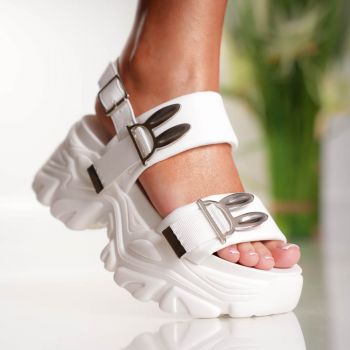 Sandale Dama cu Platforma Rabit - 3WL213 White ieftine la reducere