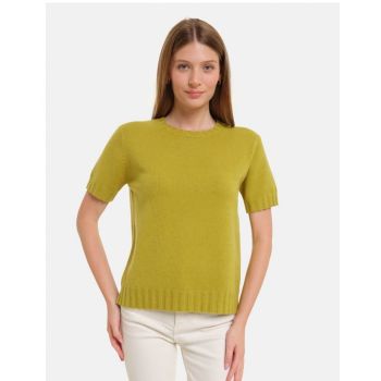 Pulover cu maneca scurta, la baza gatului, verde oliv ieftin