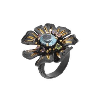 Inel din argint cu topaz bleu, ametist, peridot si tanzanit