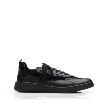 Sneakers bărbați din piele naturală, Leofex -649 Negru Box Velur