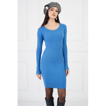 Rochie Gianina albastra scurta din tricot ieftina la reducere
